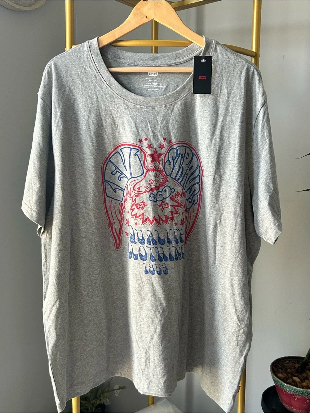 Levi's Gray relaxed fit Short Sleeve Tee with Red & Blue patriotic Graphic XXL